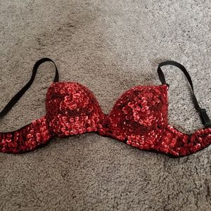 Red embellished bra